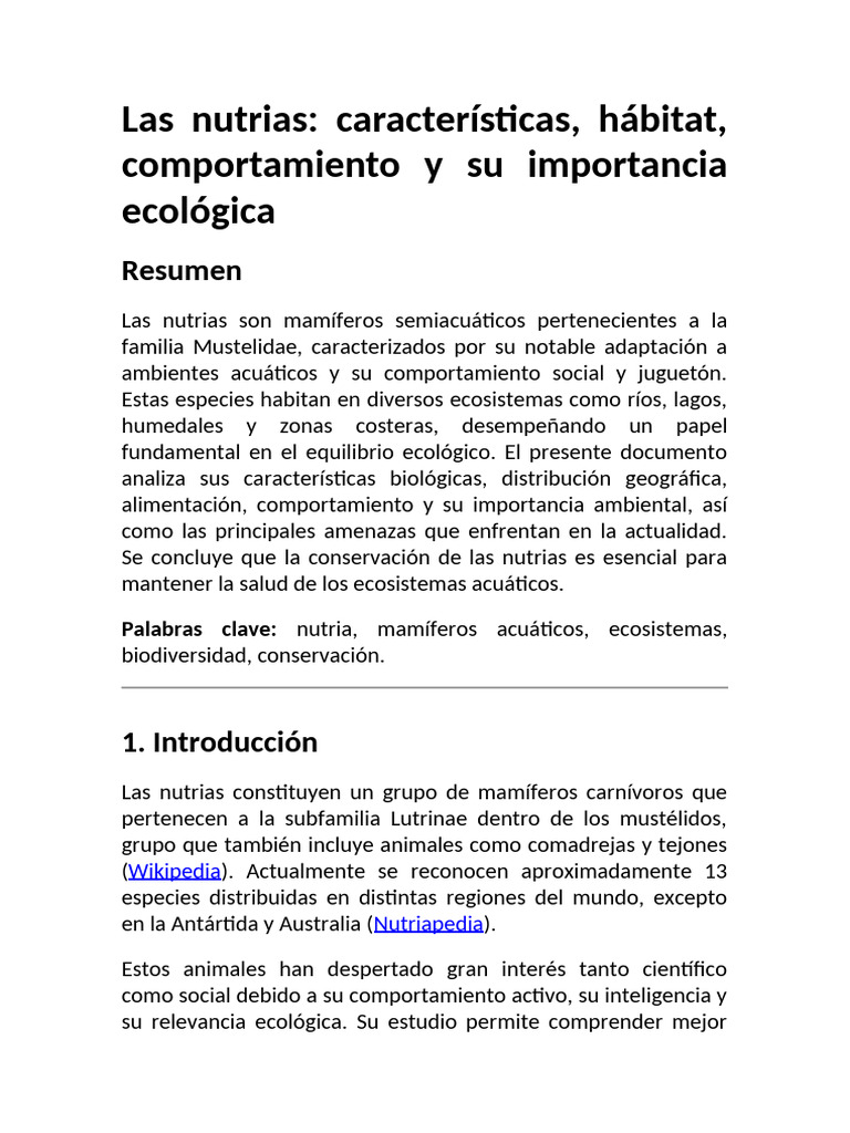 Las Nutrias Investigación | PDF | Nutria | Zoología
