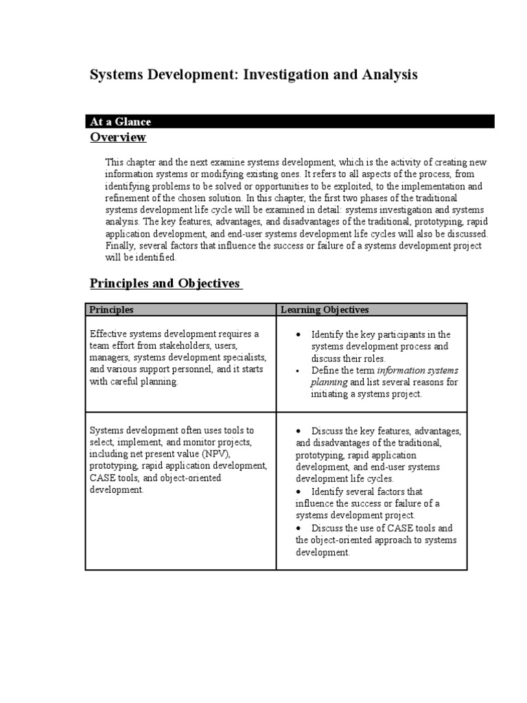 Systems Development Investigation And Analysis Pdf Software