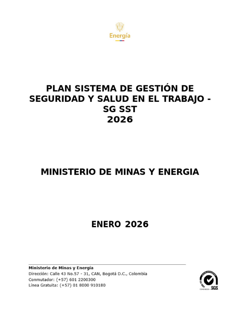 Plan Sistema de Gestión de Seguridad y Salud en El Trabajo 2026 | PDF ...