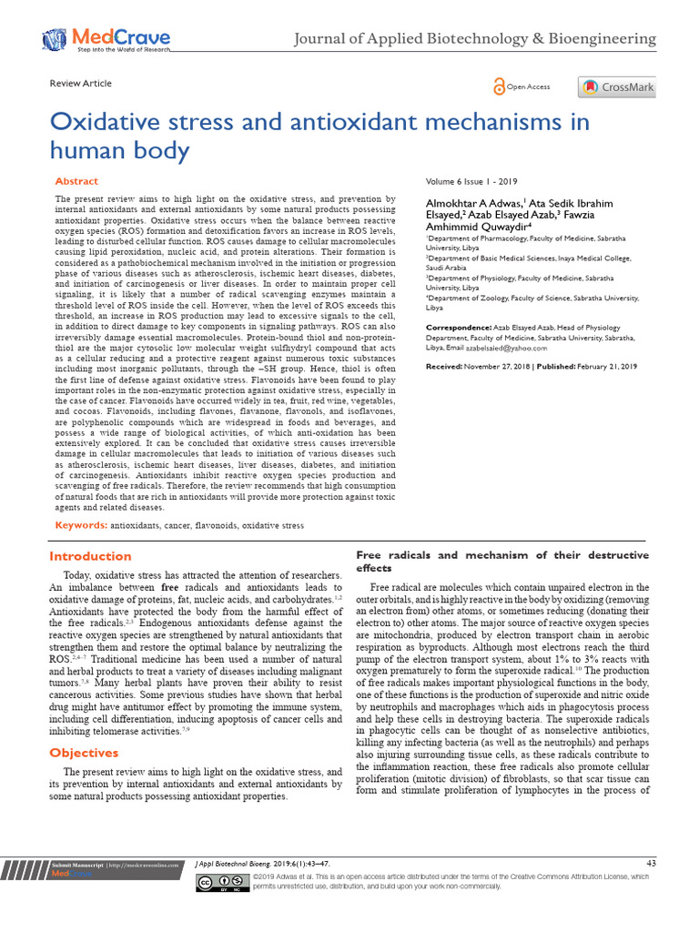 Oxidative Stress and Antioxidant Mechanism | PDF | Antioxidant ...