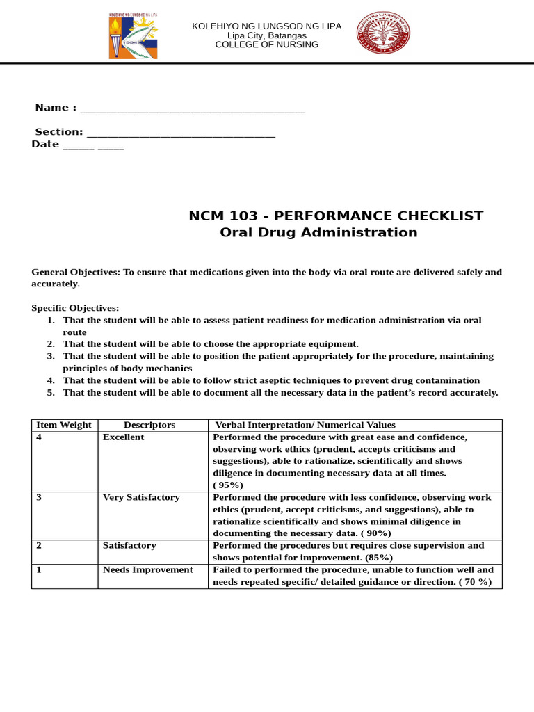 Oral Drg Adm Checklist | PDF