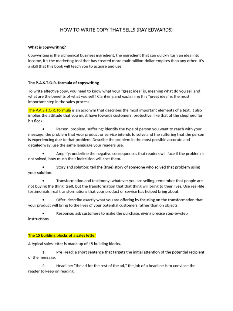 HOW TO WRITE COPY THAT SELLS | PDF