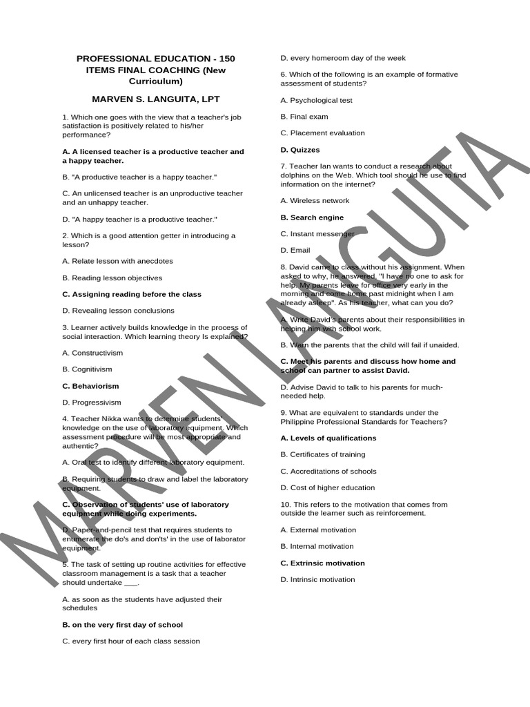 Sample Let Questions and Answers | PDF | Educational Assessment | Learning