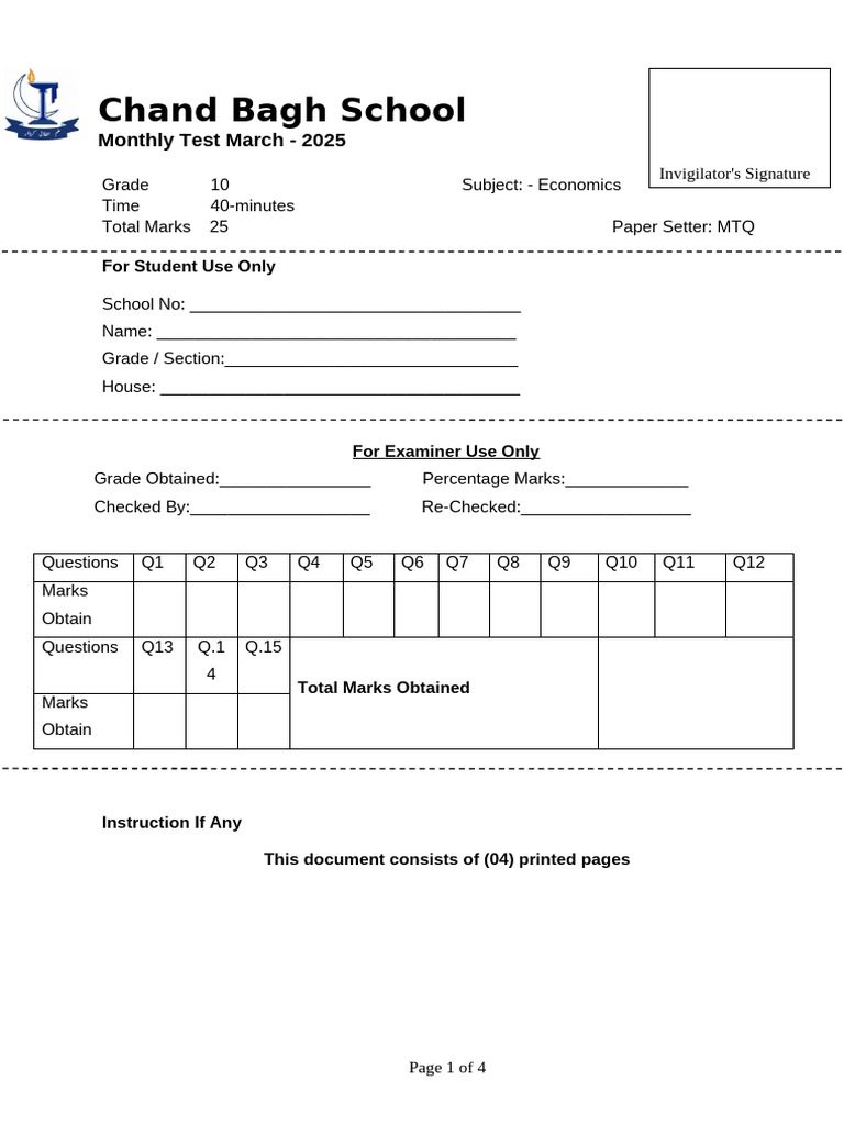 Sample Question Paper Format (Solve on Question Paper) grade-10 | PDF ...