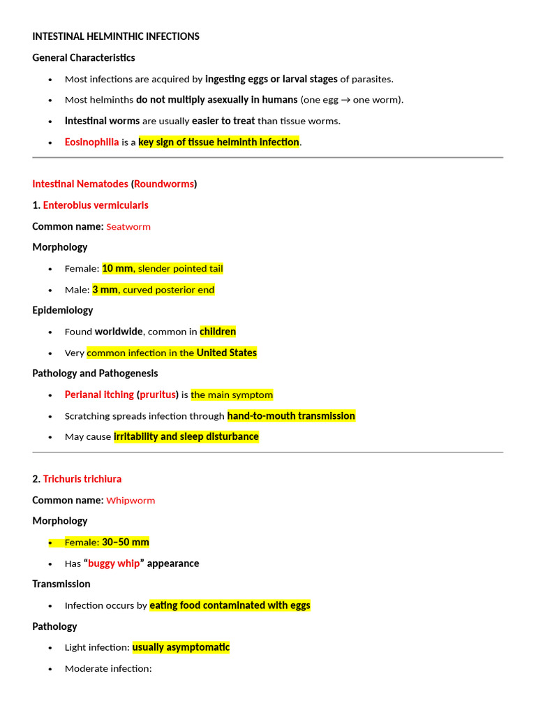 Intestinal Helminthic Infections | PDF | Clinical Medicine | Microbiology