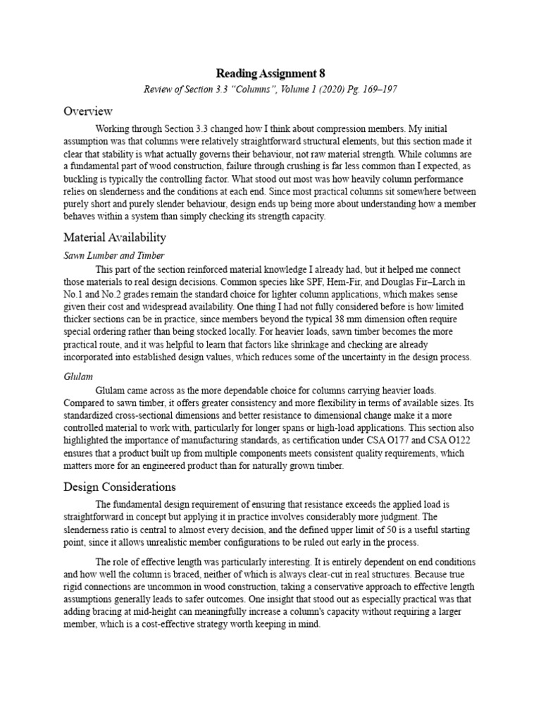 Reading Assignment 8 - Columns | PDF | Lumber | Column