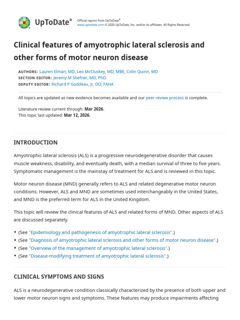 Clinical Features of Amyotrophic Lateral Sclerosis and Other Forms of ...