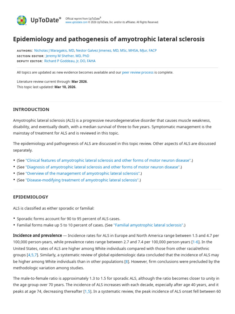 Epidemiology and Pathogenesis of Amyotrophic Lateral Sclerosis ...