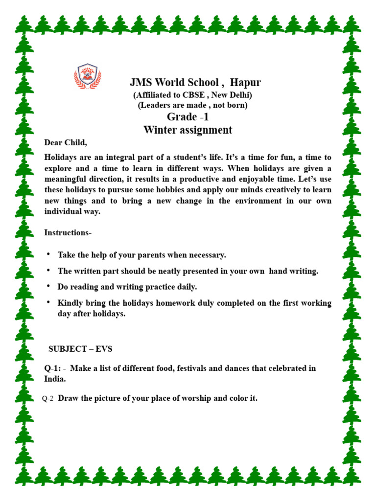 grade 1 winter assignment | PDF