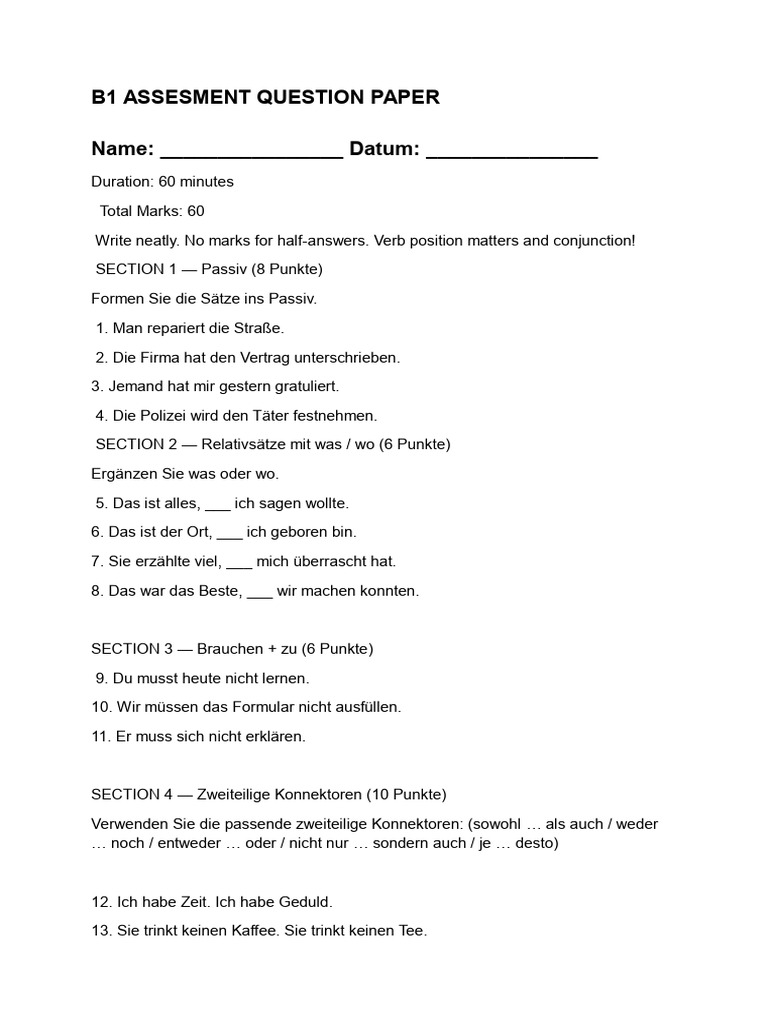 b1 Assessment Question Paper Anitta | PDF