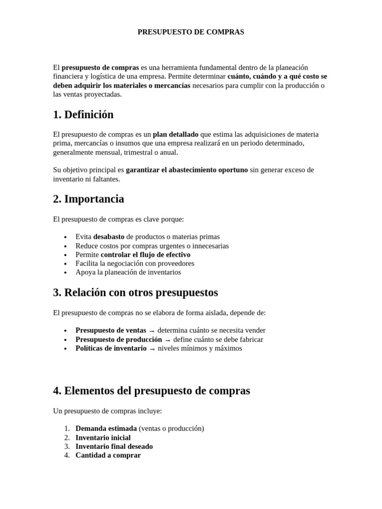 Presupuesto de Compras | PDF | Presupuesto | Economias