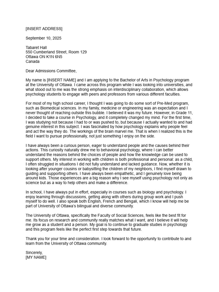 University Program Application Letter | PDF | Psychology | Cognition