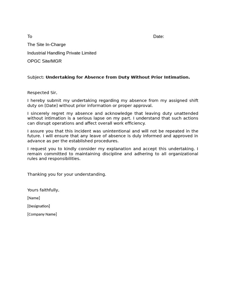 Undertaking Letter Sample | PDF