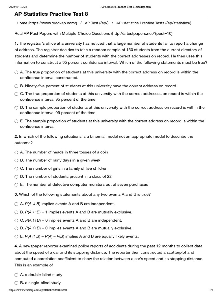 Test 8 | PDF | Experiment | Statistics