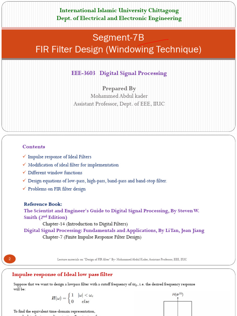 Segment 7b Fir Filter | PDF | Low Pass Filter | Filter (Signal Processing)