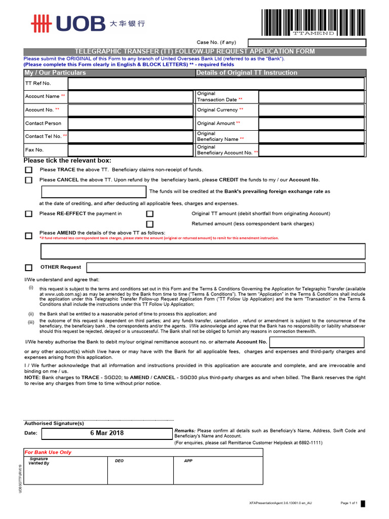 TT Follow Up Request Form | PDF | Banks | Debits And Credits