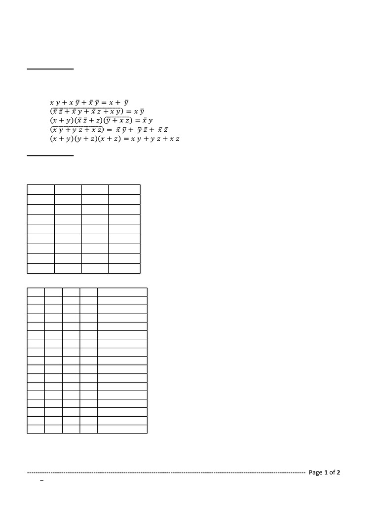 Digital Electronic Exercises 1 | PDF | Logic | Boolean Algebra