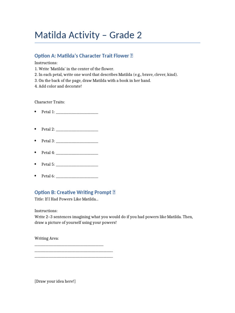 Matilda Activity Template Grade2 | PDF