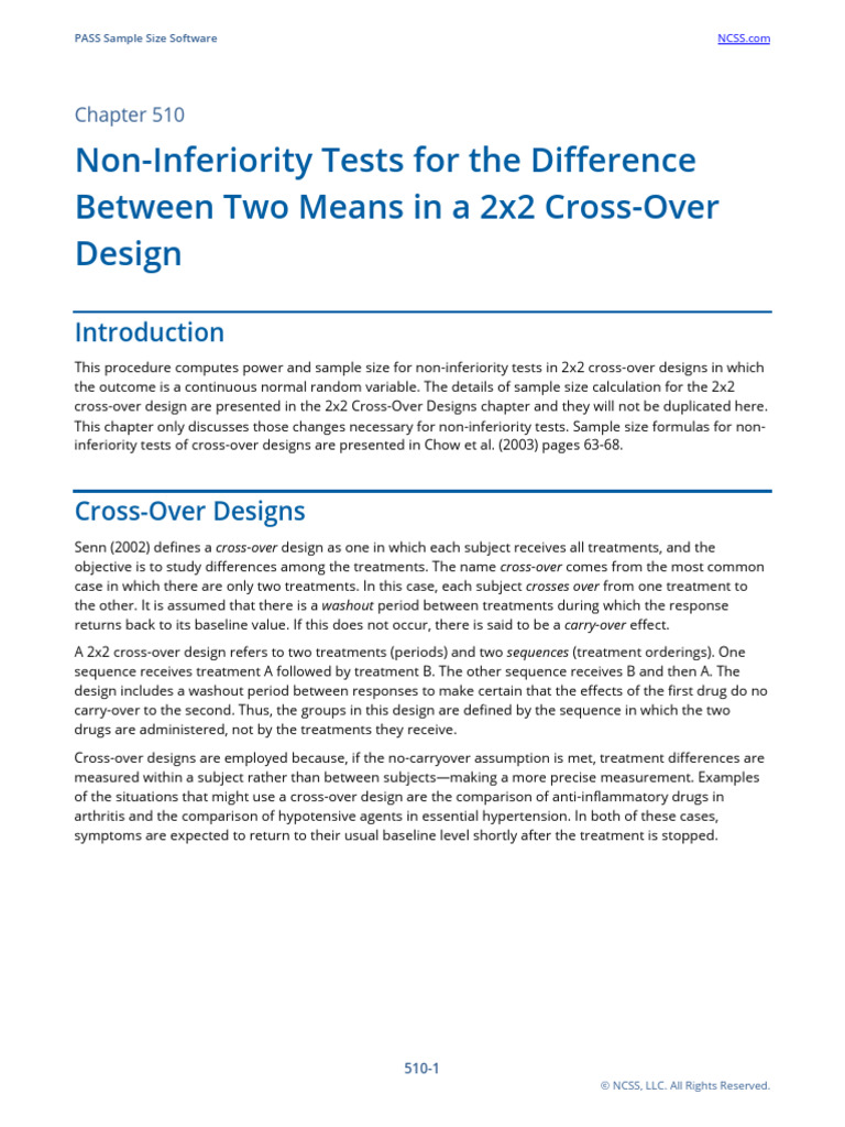 Non-Inferiority Tests for the Difference Between Two Means in a 2x2 ...