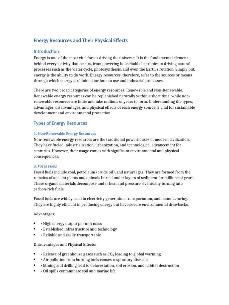 Energy Resources and Their Physical Effects | PDF | Renewable Energy ...