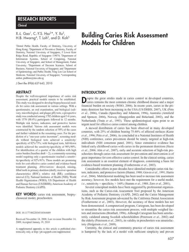 Building Caries Risk Assessment Models for Children | PDF | Dentistry ...