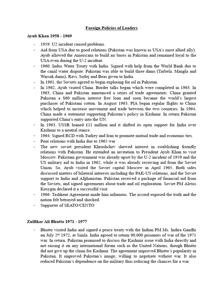 Foreign Policies of Leaders | PDF | Zulfikar Ali Bhutto | Pakistan