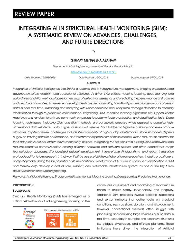 Integrating AI in Structural Health Monitoring SHM a Systematic Review ...