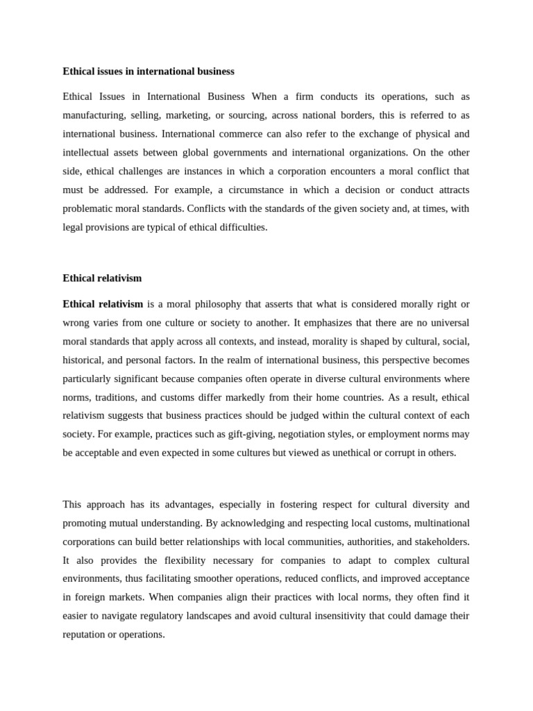 Ethical issues in international business | PDF | Occupational Safety ...