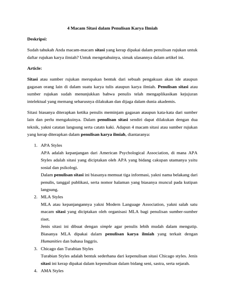 4 Macam Sitasi Dalam Penulisan Karya Ilmiah | PDF