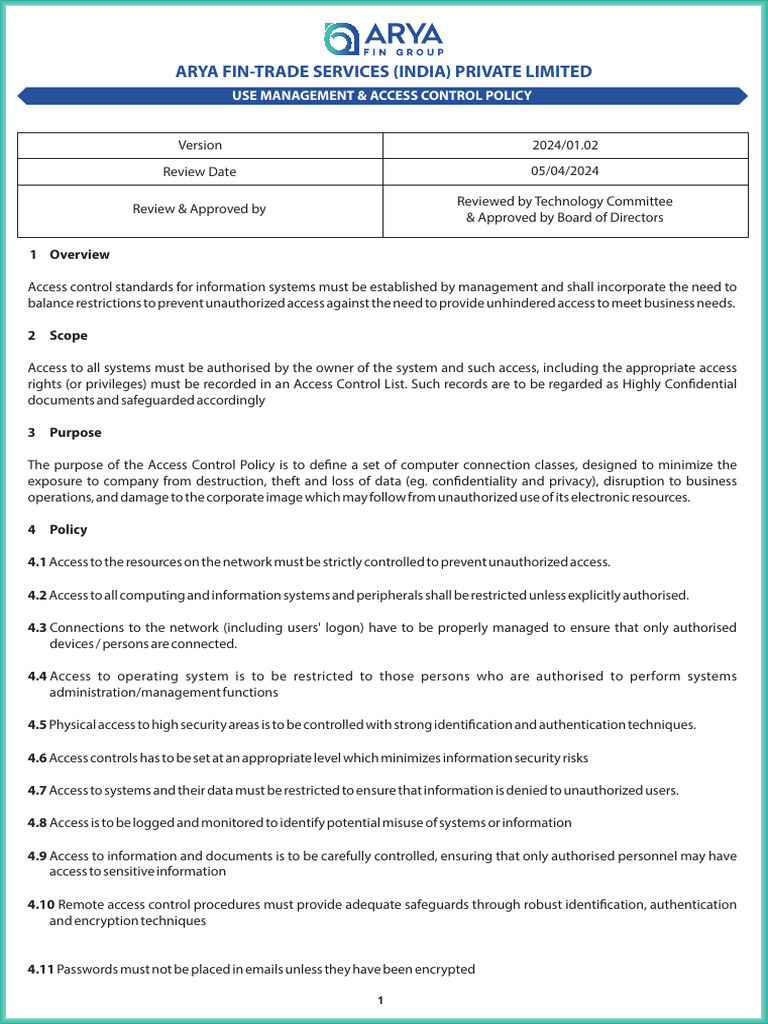 Use Management Access Control Policy | PDF | Access Control | Security