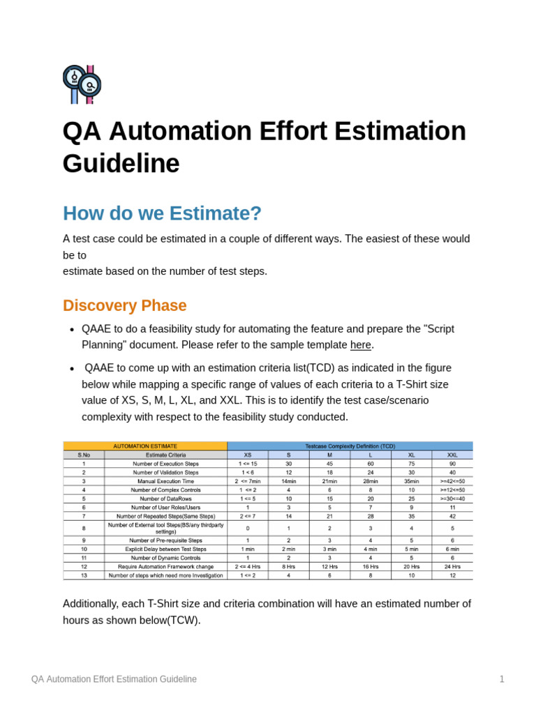 QA Automation Effort Estimation Guideline | PDF