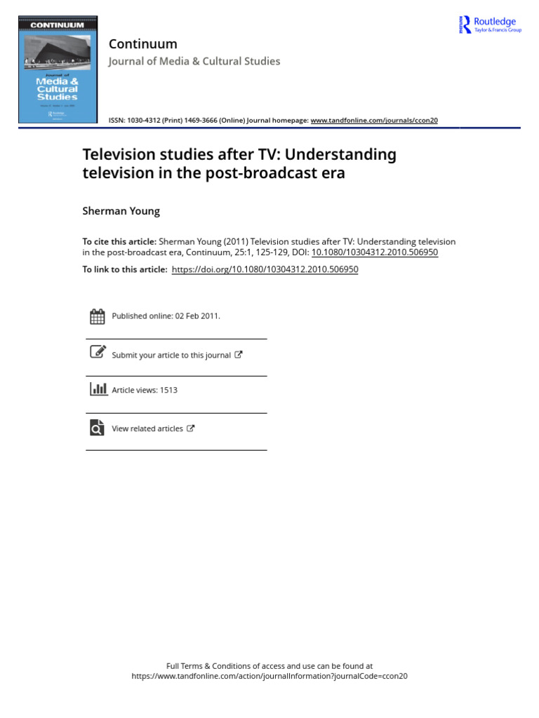Television Studies After TV Understanding Television in the Post ...