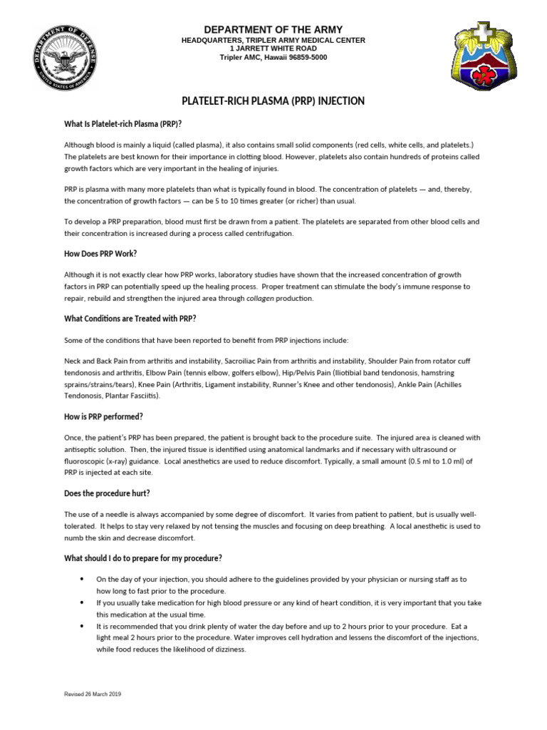 PRP Handout | PDF | Clinical Medicine | Medical Specialties