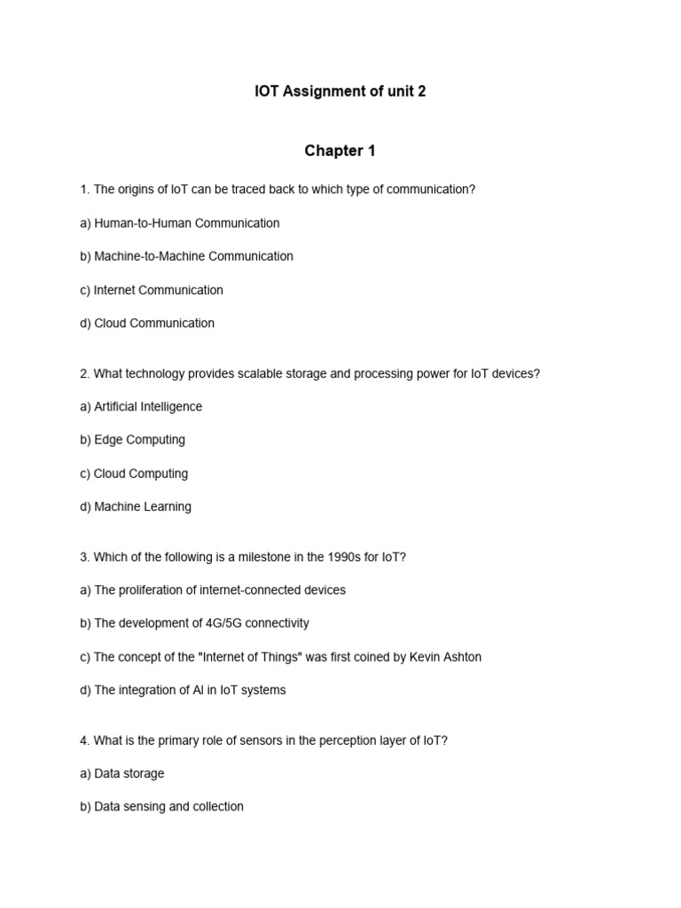 IOT Assignment of Unit 2 | PDF | Internet Of Things | Computer Network