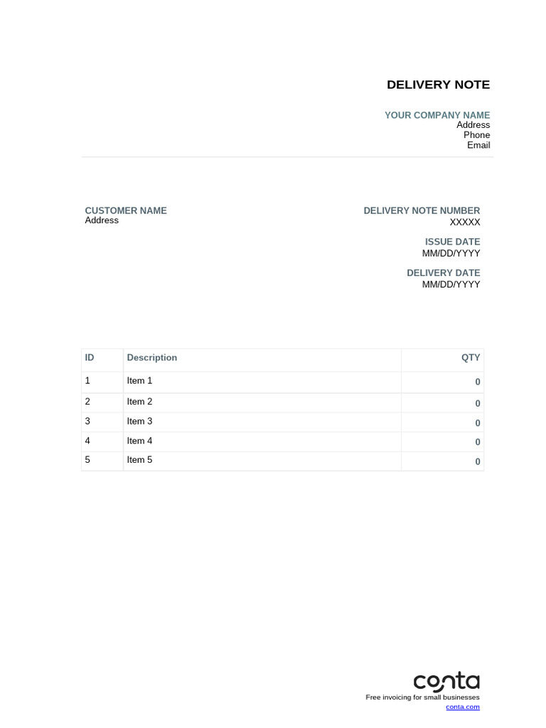 Word Delivery Note Template by Conta | PDF