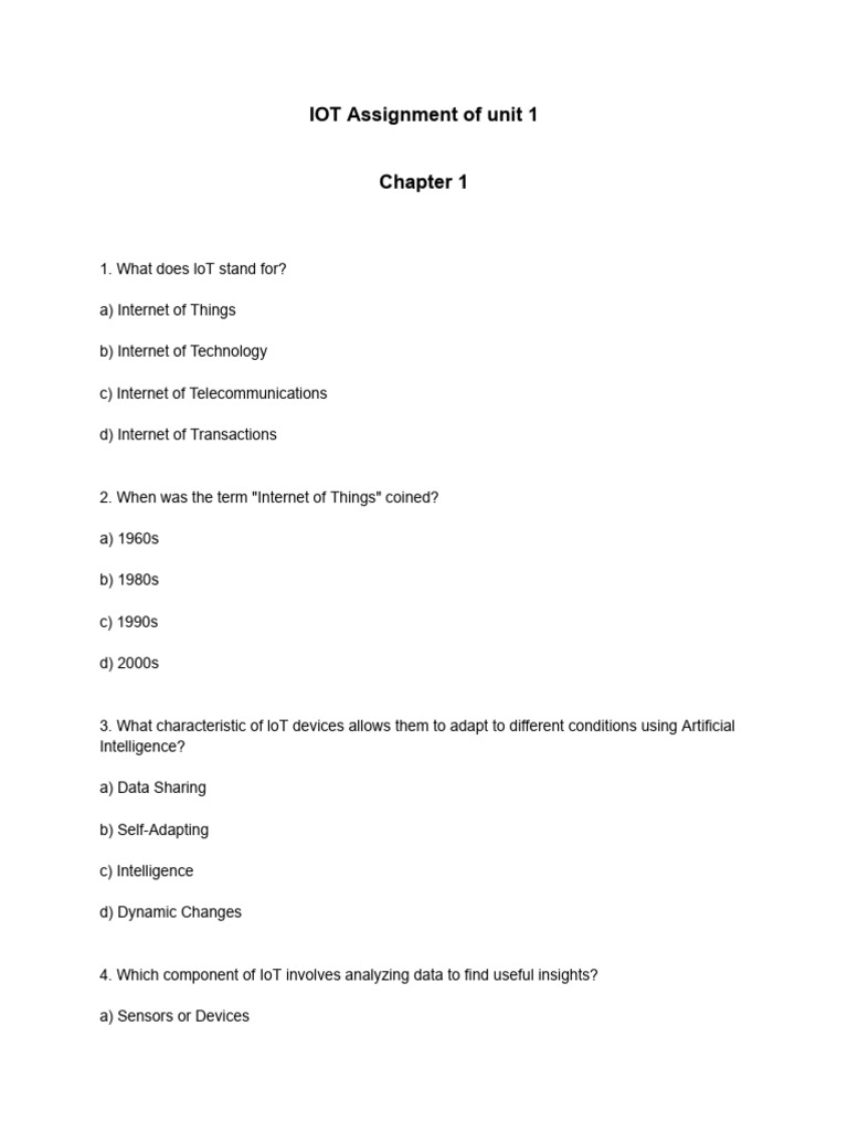 IOT Assignment of Unit 1 | PDF | Internet Of Things | Computer Security