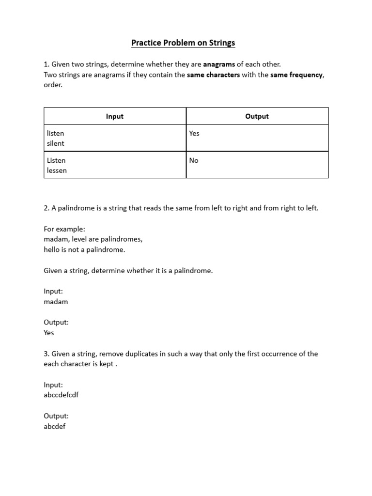 Practice Problem On Strings | PDF | String (Computer Science)
