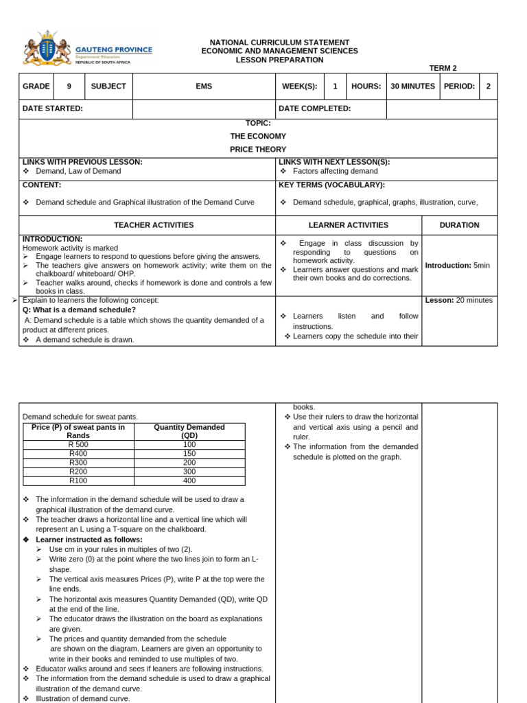 2. Demand Schedule and Graphical Illustration of the Demand Curve | PDF ...