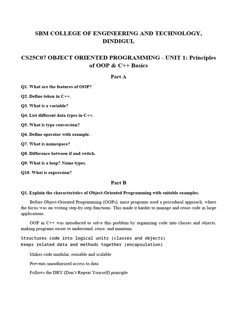 CS25C07_question_bank | PDF | Object Oriented Programming | Software ...
