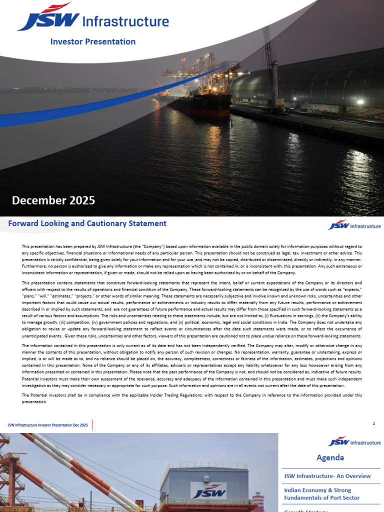 JSW Infrastructure (JSWIL) Investor Presentation 1 | PDF | Information