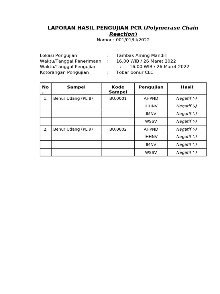 Laporan Hasil Pengujian PCR | PDF
