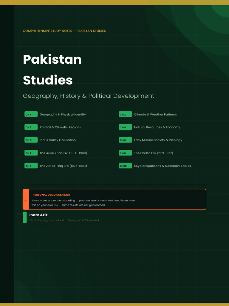 Pakistan Studies Notes | PDF | Zulfikar Ali Bhutto | Rain