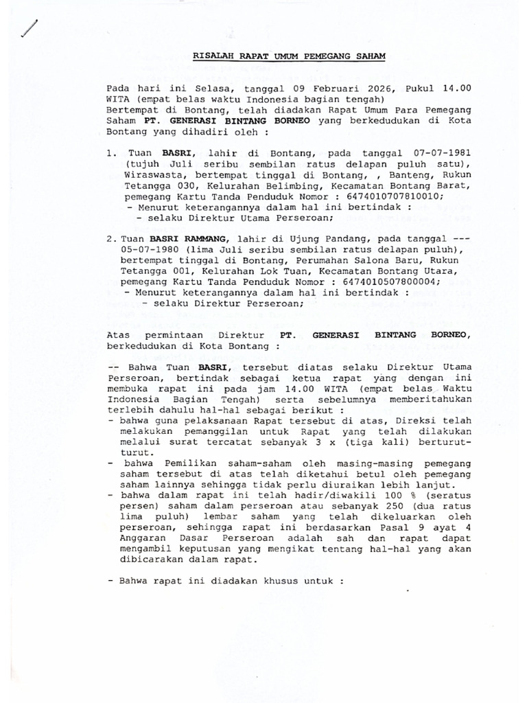 Risalah RUPS (1) | PDF