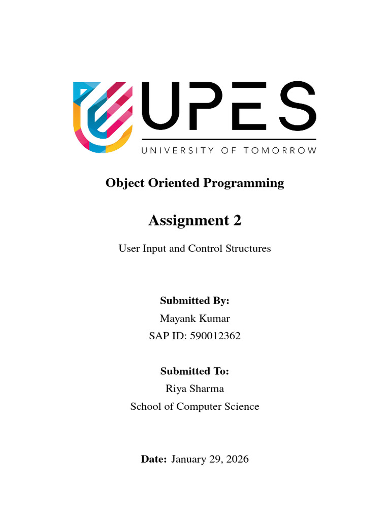 Mayank Kumar SOCS DS B1 590012362 OOPS Assignment 2 - Copy | PDF