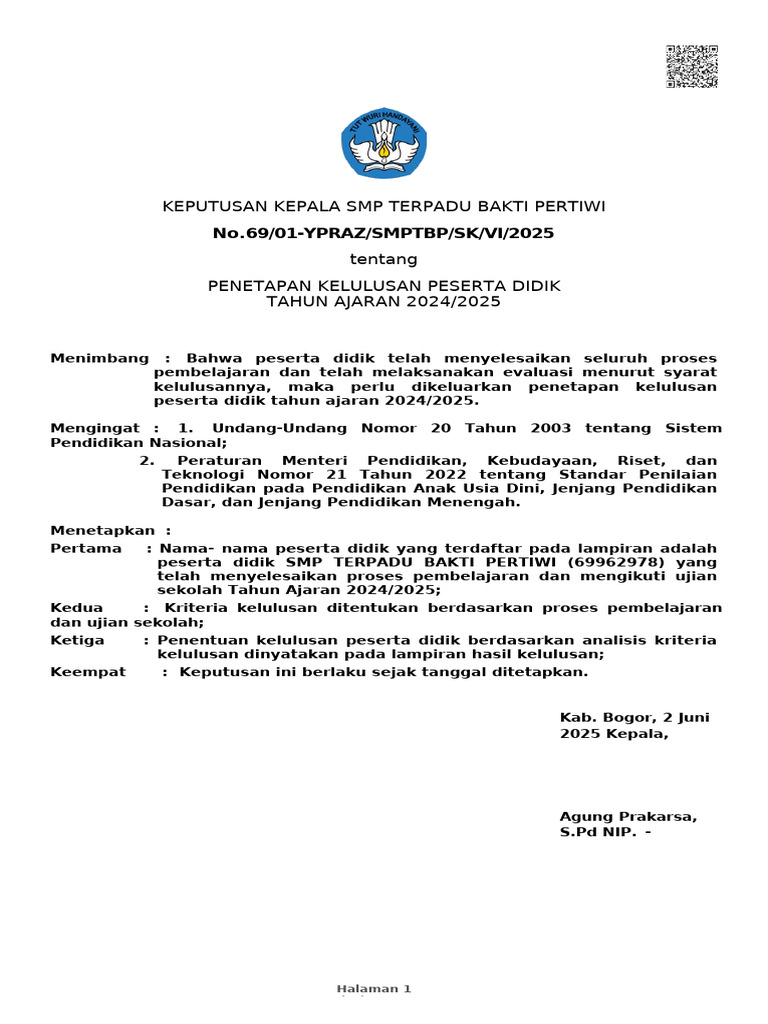 Format SK Kelulusan SMP | PDF