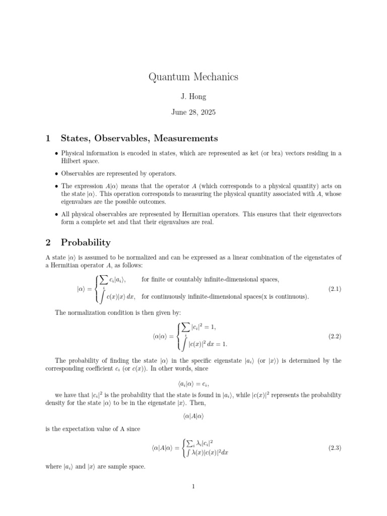 Quantum Mechanics | PDF | Eigenvalues And Eigenvectors | Mathematical ...