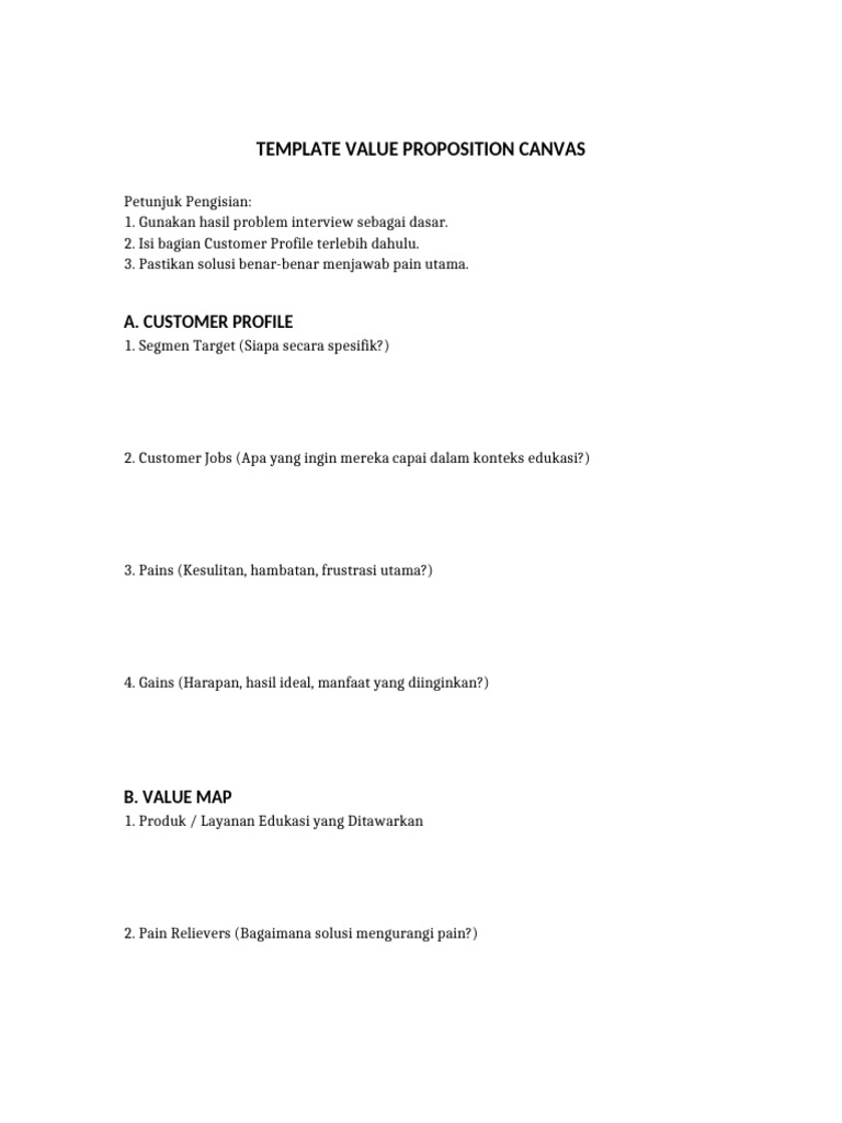 Template Value Proposition Canvas Edupreneurship | PDF