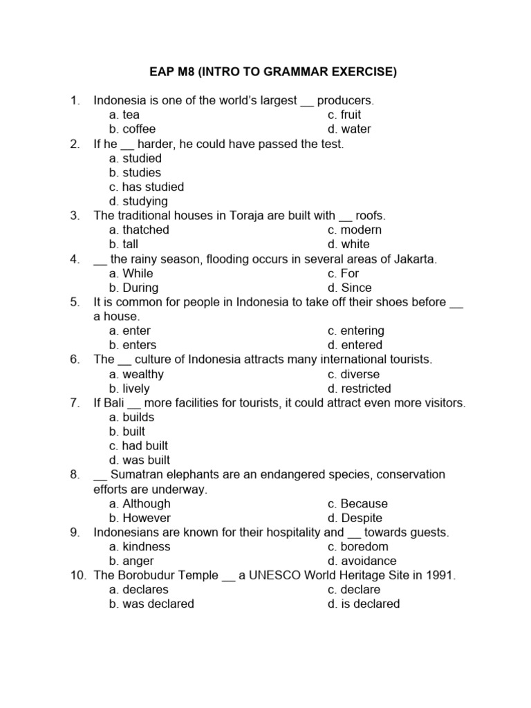 Eap m8 (Intro to Grammar Exercise) | PDF | Indonesia