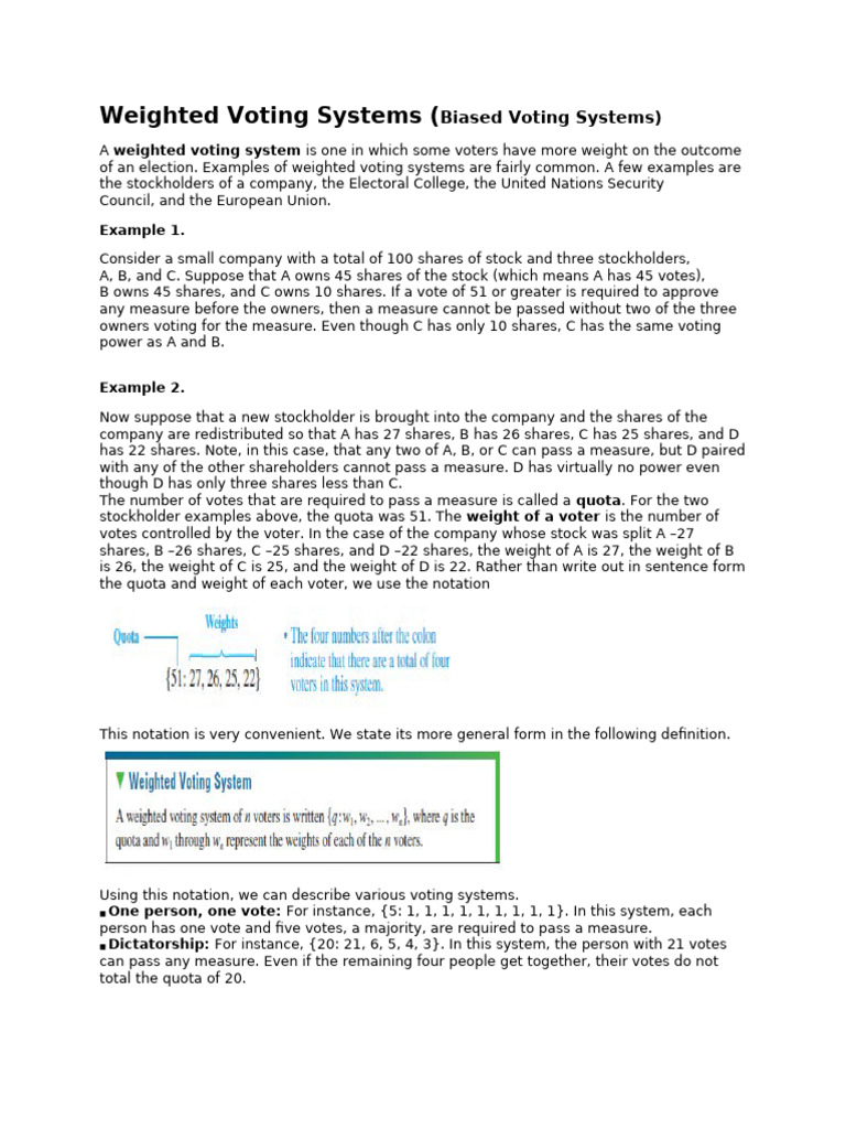 Weighted Voting Systems | PDF | Voting | Shareholders