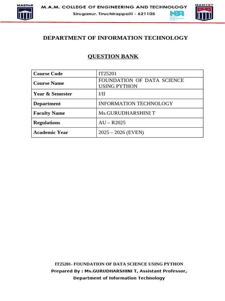 FDS Obe Question Bank | PDF | Comma Separated Values | Matrix (Mathematics)